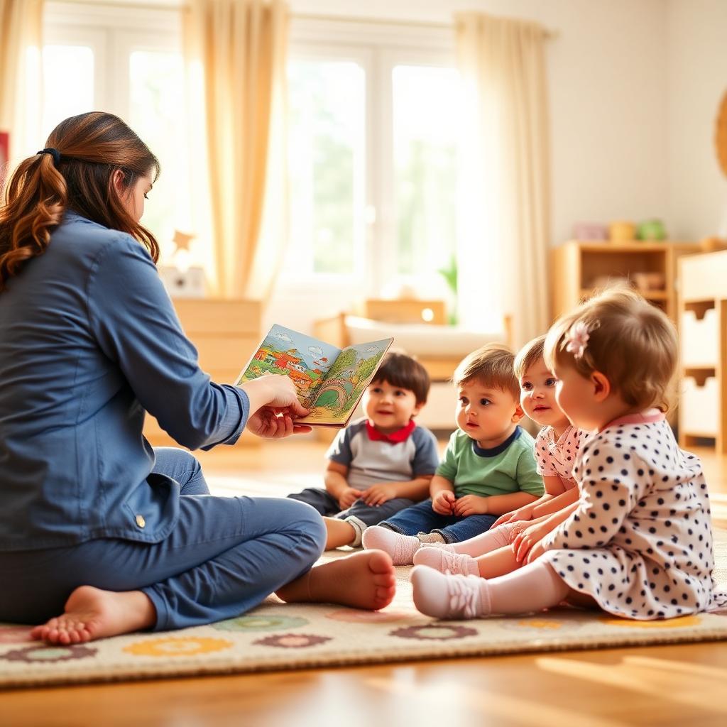 Caregiver reading to toddlers